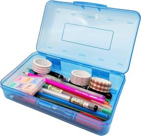 img 4 attached to 🖊️ Nuozme Plastic Translucent Pencil Box for Kids - Large Capacity Pencil Case with Snap Tight Lid, Stackable & Clear Organizer for School Supplies - 1 Pack (Blue)