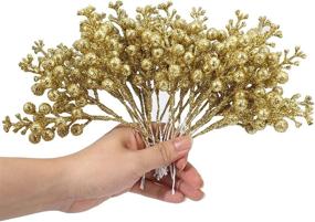 img 3 attached to 🎄 Add Sparkle to Your Holiday Decorations with 26Pcs Christmas Glitter Berry Stems in Gold