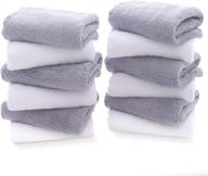 12-pack premium washcloths set - quick drying, soft microfiber coral velvet highly absorbent - multipurpose use as bath, spa, facial, fingertip towel (grey and white) by tenstars logo