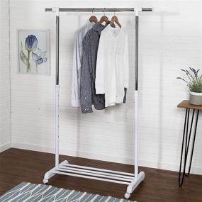 img 3 attached to Adjustable Expandable Garment Rack with Locking Wheels - Honey-Can-Do GAR-03265, 34 to 53-Inches, White/Chrome