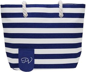 img 2 attached to 🍷 Blue/White PortoVino Beach Wine Purse - Insulated Beach Tote with Hidden Compartment, Fits 2 Bottles of Wine! | Perfect Christmas Gift