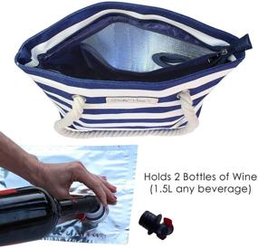 img 1 attached to 🍷 Blue/White PortoVino Beach Wine Purse - Insulated Beach Tote with Hidden Compartment, Fits 2 Bottles of Wine! | Perfect Christmas Gift