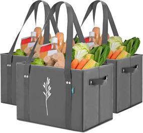 img 4 attached to 🐶 Green Bulldog Reusable Grocery Bags: Heavy Duty, Foldable, Washable Canvas Tote Shopping Bags - Set of 3 Gray Box Bags with Straps and Handles