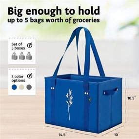 img 3 attached to 🐶 Green Bulldog Reusable Grocery Bags: Heavy Duty, Foldable, Washable Canvas Tote Shopping Bags - Set of 3 Gray Box Bags with Straps and Handles