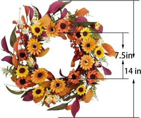 img 3 attached to Artificial Silk Sunflower Paper Flower Fall Wreath with Green and Colorful Leaves - Ideal for Front Door, Spring & Autumn Wreaths, Farmhouse Home Office, Wedding & Party Wall Decor (14-inch)