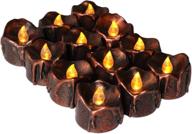 🕯️ youngerbaby copper tea lights: battery operated flickering amber for weddings, parties & decor - 12 pack flameless vintage tealights led candles логотип