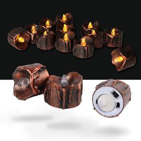 img 2 attached to 🕯️ Youngerbaby Copper Tea Lights: Battery Operated Flickering Amber for Weddings, Parties & Decor - 12 Pack Flameless Vintage Tealights LED Candles