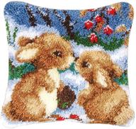 fun and easy diy latch hook kit: rabbit printed handcraft pillow cover set for kids & adults (17 x 17 inch) logo
