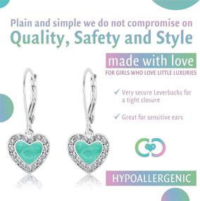 img 3 attached to 💎 925 Sterling Silver Kids Earrings – White Gold Tone Mint Green Enamel Heart with Crystals Leverback Earrings MADE WITH SWAROVSKI ELEMENTS for Girls, Children, Baby