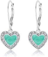 💎 925 sterling silver kids earrings – white gold tone mint green enamel heart with crystals leverback earrings made with swarovski elements for girls, children, baby logo