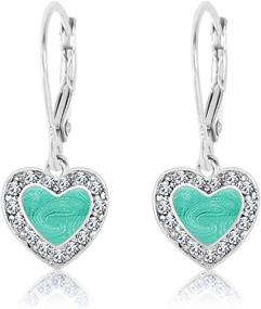 img 4 attached to 💎 925 Sterling Silver Kids Earrings – White Gold Tone Mint Green Enamel Heart with Crystals Leverback Earrings MADE WITH SWAROVSKI ELEMENTS for Girls, Children, Baby