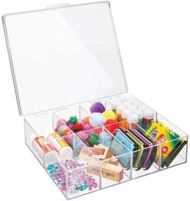 img 1 attached to 📐 mDesign Craft & Sewing Storage Cosmetic Organizer Box with Hinged Lid - Clear, 8 Divided Sections - Holds Craft, Sewing, Art Supplies