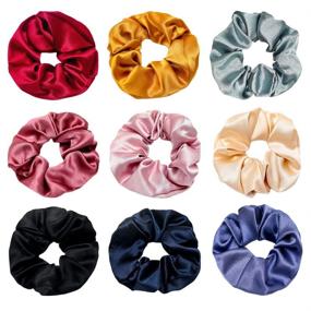 img 4 attached to 🎀 Soft and Stylish 9-Piece Satin Hair Scrunchies Set for Women and Teens (Color 1)