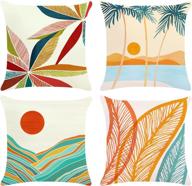 🌴 bonhause modern tropical throw pillow covers 18x18 inches - set of 4, mountains & palm tree decorative cushion cases in soft velvet - outdoor sofa couch bedroom home decor логотип