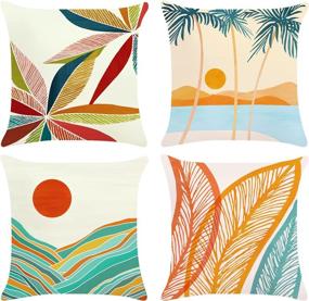 img 4 attached to 🌴 Bonhause Modern Tropical Throw Pillow Covers 18x18 Inches - Set of 4, Mountains & Palm Tree Decorative Cushion Cases in Soft Velvet - Outdoor Sofa Couch Bedroom Home Decor