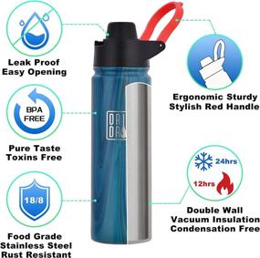 img 2 attached to 🥤 Stainless Steel Vacuum Insulated Sports Water Bottle - Wide Mouth Flask with Arthritis Friendly Cap, Leak Proof Straw Lid, Sturdy 22oz/650ml Capacity, Wide Handle (Laguna)