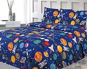 img 4 attached to 🚀 Space Planets Rockets Theme Print Twin Size Kids Sheet Set | LinenTopia 3 Piece Set with Fitted, Flat Sheet, and 1 Pillow Case | Blue Multicolor Boys Kids Bedding (Twin, 3pc)