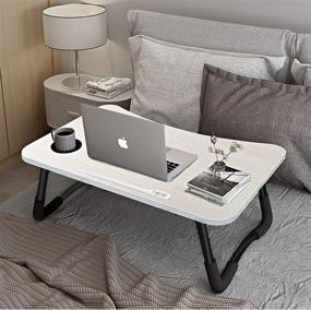 img 3 attached to Ноутбучный столик для кровати - портативный складной стол для ноутбука с портом для зарядки USB, держателем для чашки и выдвижным ящиком для хранения - идеально подходит для работы и чтения в кровати, на диване или на кресле.