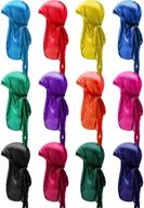 👒 silky durag caps: 12-piece set of soft, long tail headscarves with elastic wide straps - ideal headwraps for women and men - available in 12 vibrant colors logo