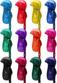 img 4 attached to 👒 Silky Durag Caps: 12-Piece Set of Soft, Long Tail Headscarves with Elastic Wide Straps - Ideal Headwraps for Women and Men - Available in 12 Vibrant Colors