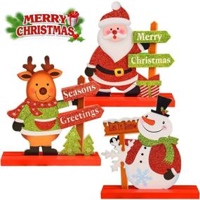 img 4 attached to DIYSELF Gift Boutique: 3 Festive Christmas Table Decorations - Snowman, Santa, Reindeer | Merry Christmas & Happy Holidays Centerpiece for Dinner Party or Coffee Table