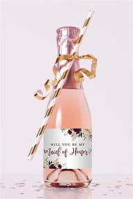 img 2 attached to 🍾 Burgundy Floral Bridesmaid Proposal Mini Champagne Bottle Labels: Set of 12 - Unique, Elegant & Customizable Gift