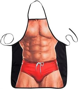 img 4 attached to 👙 Фартукы для кухни HAKSEN: Веселые и функциональные фартуки для поваров для женщин и мужчин, включая забавный дизайн красных плавательных шорт