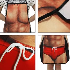 img 2 attached to 👙 Фартукы для кухни HAKSEN: Веселые и функциональные фартуки для поваров для женщин и мужчин, включая забавный дизайн красных плавательных шорт