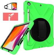 📱 tsq ipad 10.2 inch case for kids boys - 9th/8th/7th generation 2021 2020 2019 - shockproof rugged cover with pencil holder - stand, hand strap, shoulder strap - green logo