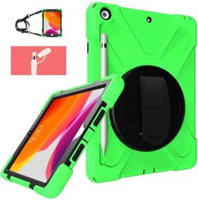 img 4 attached to 📱 TSQ iPad 10.2 Inch Case for Kids Boys - 9th/8th/7th Generation 2021 2020 2019 - Shockproof Rugged Cover with Pencil Holder - Stand, Hand Strap, Shoulder Strap - Green