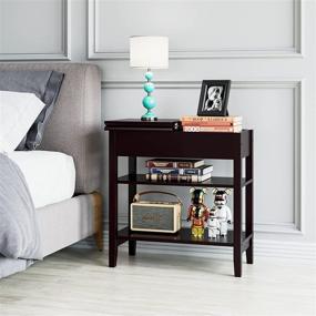 img 3 attached to Magshion 3-Tier Dark Brown End Table with Flip Top Storage Shelves - Rectangle Nightstand, Side Table Accent Table, Wood Sofa End Table for Narrow Space (1)