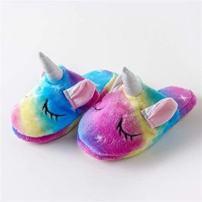 img 3 attached to TYONMUJO Unicorn Fuzzy Slippers for Kids with Non-Slip Soles - Ideal for Boys and Girls