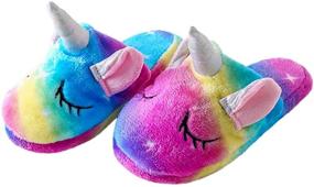 img 4 attached to TYONMUJO Unicorn Fuzzy Slippers for Kids with Non-Slip Soles - Ideal for Boys and Girls