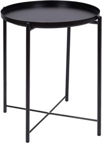 img 4 attached to 🪑 JYXYT Tray Metal End Table: Foldable Nightstand with Storage, Anti-Rust, Waterproof - Small Round Side Table for Indoor/Outdoor Use (16.54'' x 20.48'', Black)