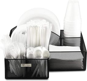 img 1 attached to 🍽️ Eltow Black Plate and Cutlery Organizer: Premium Kitchen Utensil Holder for Home, Restaurant, BBQ, and Picnic - Stylish Bowl, Napkin and Tableware Dispenser