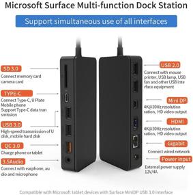 img 1 attached to 🔌 Ultimate 12 in 1 Surface Dock: USB C Hub Docking Station with 2USB3.0, 2USB2.0, 3.5mm Audio, 4K HDMI, Mini DP, Gigabit Ethernet, SD Card Reader, QC 3.0 - Compatible with Surface Pro 3, 4, 5, 6