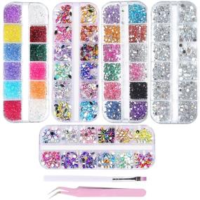img 4 attached to Vibrant Multicolor Nail Art Rhinestones Kit with Tweezers and Brush - 5 Boxes of Nail Crystal Gems, Diamonds, and Horse Eye Rhinestones: Nail Art Supplies for Beautiful Nail Designs (colorful1)