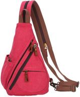 🎒 small canvas sling bag - crossbody backpack for outdoor cycling, hiking, and travel - shoulder casual daypack rucksack for men and women (red 6881) logo