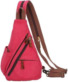 img 4 attached to 🎒 Small Canvas Sling Bag - Crossbody Backpack for Outdoor Cycling, Hiking, and Travel - Shoulder Casual Daypack Rucksack for Men and Women (Red 6881)