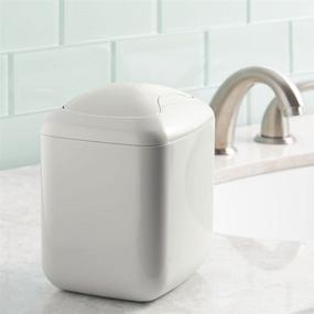 img 2 attached to 🗑️ mDesign Modern Plastic Square Mini Wastebasket Trash Can Dispenser with Swing Lid - 2 Pack - Light Gray