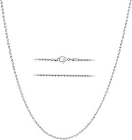 img 4 attached to KISPER 24K White Gold Plated Stainless Steel Rope Chain Necklace - Sleek 2mm