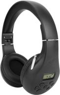 black wireless walkman headset: portable fm radio headphones for best reception, ideal for walking & jogging, powered by 2 aa batteries (not included) logo