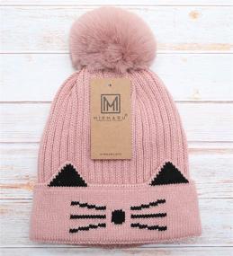 img 1 attached to MIRMARU Kids Girls & Boys Soft Warm Winter Knitted Beanie Hats with Faux Fur Pom Pom and Sherpa Lining - Ages 3-6