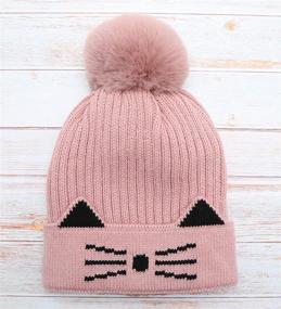 img 3 attached to MIRMARU Kids Girls & Boys Soft Warm Winter Knitted Beanie Hats with Faux Fur Pom Pom and Sherpa Lining - Ages 3-6