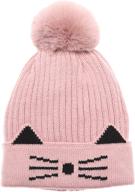 mirmaru kids girls & boys soft warm winter knitted beanie hats with faux fur pom pom and sherpa lining - ages 3-6 logo