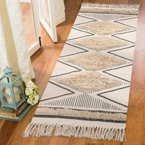 img 3 attached to LEEVAN Boho Kitchen Runner Rug: Geometric Farmhouse Hallway Rugs 🏞️ with Tassels, Washable Tribal Diamond Accent Rug for Kitchen Sink/Living Room/Bedroom