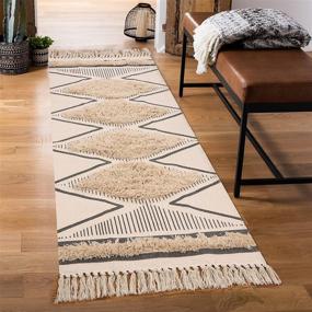 img 2 attached to LEEVAN Boho Kitchen Runner Rug: Geometric Farmhouse Hallway Rugs 🏞️ with Tassels, Washable Tribal Diamond Accent Rug for Kitchen Sink/Living Room/Bedroom