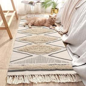 img 4 attached to LEEVAN Boho Kitchen Runner Rug: Geometric Farmhouse Hallway Rugs 🏞️ with Tassels, Washable Tribal Diamond Accent Rug for Kitchen Sink/Living Room/Bedroom