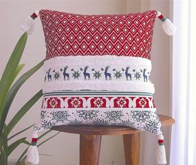 img 1 attached to KEMA Boho Christmas Red White Pillow Covers 18x18 Inch Set: Premium Cotton Throw Pillow Covers with Decorative Tassels for Festive Home Farmhouse Décor