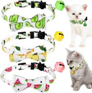 frienda 3-piece breakaway cat collar set: stylish watermelon, avocado, pineapple prints with adjustable bow tie, bell included for kittens and puppies логотип